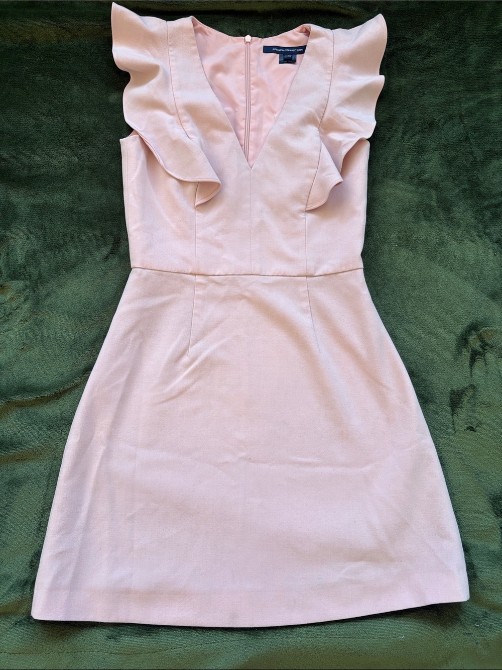 French Connection Soft Pink Ruffle-Shoulder V-Neck Mini Dress